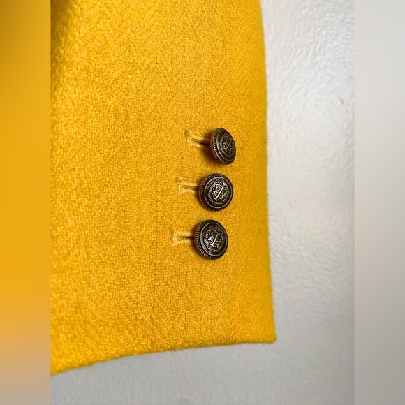 Talbots Yellow Wool Blazer Jacket Ruffle Career Vibrant Preppy Retro Modest 10 - Picture 10 of 12